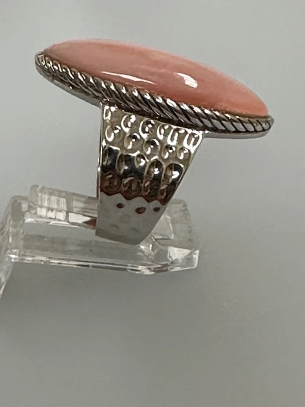 Sterling Silver Pink Oval Stone Statement Ring